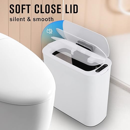 Cesun Automatic Motion Sensor Bathroom Trash Can with Lid, 2.6 Gallon Touchless Trash Bin, Smart Plastic Slim Garbage Can Small White Wastebasket for Toilet, Office, rv, Bedroom, Living Room