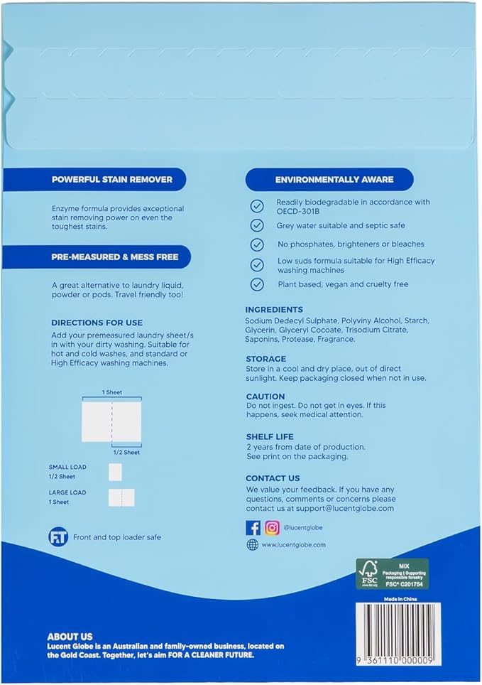 Lucent Globe Bulk Laundry Bundle - 2 x Laundry Detergent Sheets (128 Sheets) + 2 x Fabric Softener Sheets for Washer (128 Sheets)