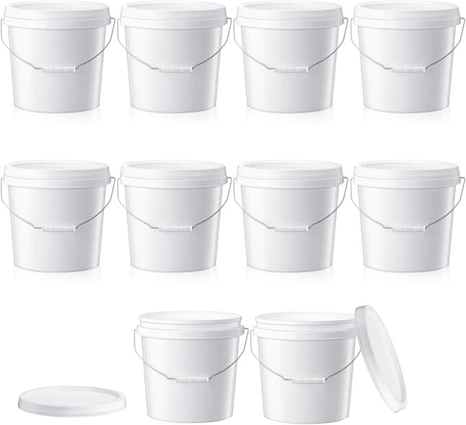 Tioncy 10 Pcs 2 Gallon Plastic Bucket with Lid Heavy Duty 2 Gallon Bucket Pail with Lid Handle for Storage Container Home Household Cleaning (White)