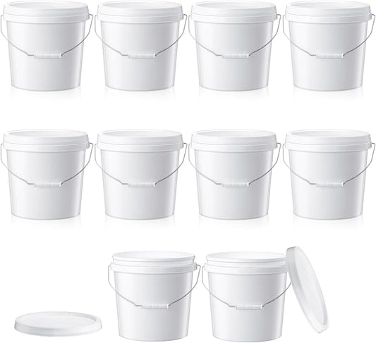 Tioncy 10 Pcs 2 Gallon Plastic Bucket with Lid Heavy Duty 2 Gallon Bucket Pail with Lid Handle for Storage Container Home Household Cleaning (White)
