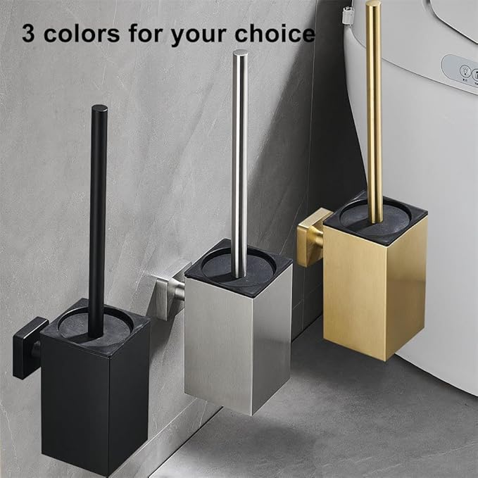 Toilet Bowl Cleaners Brush and Holder KWQKEM Freestanding Toilet Brush and Holder Set Modern with Lid 304 Stainless Steel (Matte Black)