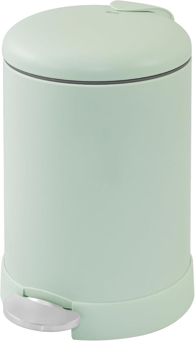 Glad Small Trash Can, 1.2 Gallon | Round Stainless Steel Garbage Bin with Soft Close Lid & Step Foot Pedal | Metal Waste Basket with Removable Inner Bucket, Green