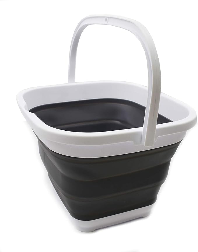 SAMMART 11L (2.9 Gallon) Collapsible Rectangular Handy Bucket (1, White/Grey)