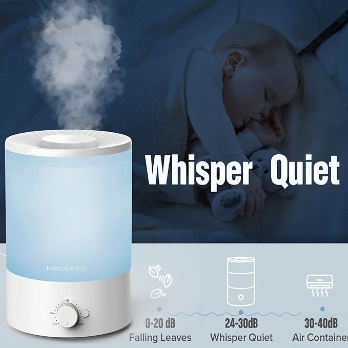 MegaWise Cool Mist Humidifiers, 3.5L Top Refill Ultrasonic humidifier for Bedroom, Baby Room, Office