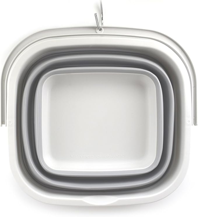 SAMMART Set of 2-11L (2.9 Gallon) Collapsible Rectangular Handy Basket/Bucket (2, Grey)