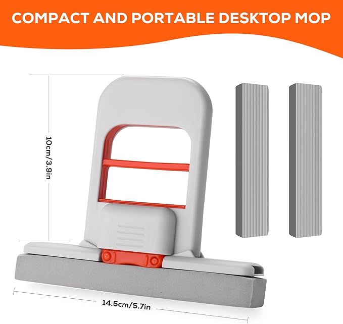 Sponge Mop - Self Squeezing Mini Mop for Small Spaces, Foldable Desktop Hand Mop for Kitchen Counter, Sink & Tight Spots - Wet/Dry Cleaning Power（1 Handle + 2 sponges）