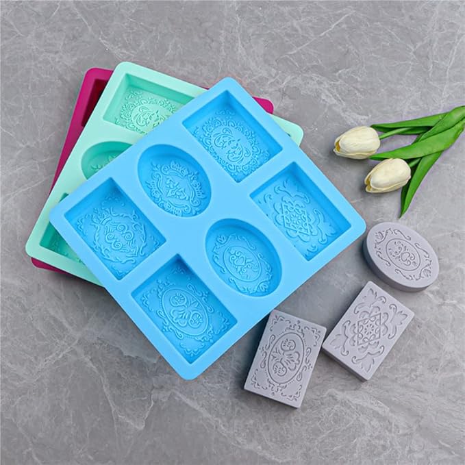 Soap Molds for Soap Making 2 Pack Soap Silicone Mold Cavities Handmade Soap Mold Rectangle Oval and Flower Shapes Baking Mold Bath Molds Silicone