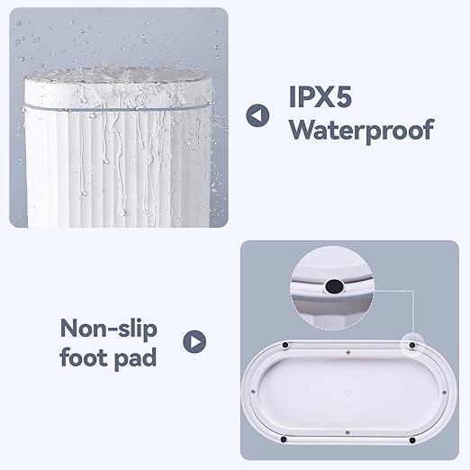 ELPHECO Bathroom Trash Can with lid - 2.5 Gallon Waterproof Sensor Trash Bin, 10 Liter Motion Sensor Trash Can, Slim Garbage Bin Bathroom Decor White with Grey Trim