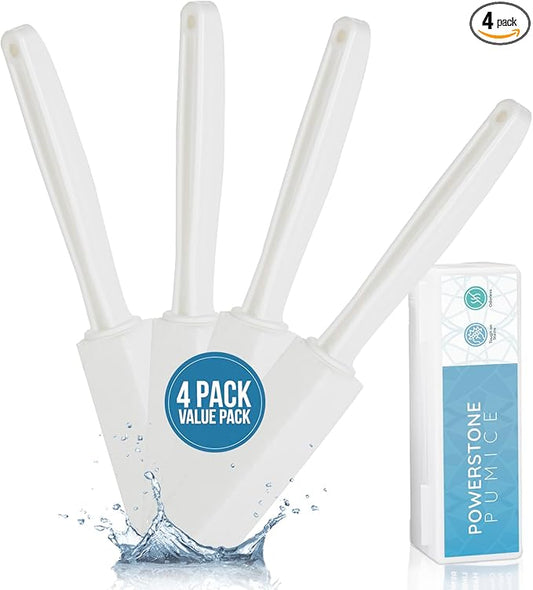 Powerstone Pumice Stone Toilet Bowl Cleaner with Extra Long Handle - 4 Pack | 3'' Longer Handle | Remove Hard Water Stains, Rings & Limescale from Toilets, Bathtubs, Sinks, Pools, BBQ