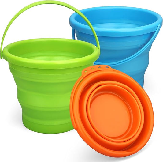 Collapsible Bucket Sandbox Kit Toys for Kids, Foldable Bucket Multi Purpose Sand Pail for Garden Planting Washing Camping Fishing, Beach Essential Travel Toys Summer Activity Fun