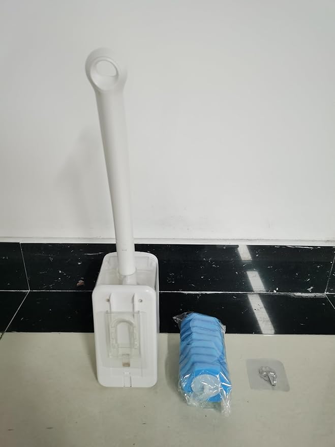 JEHONN Disposable Toilet Bowl Cleaner Wand with Upgraded Clamping System, Wall Mounted Bathroom Scrubber Brush for Bathtub Sink Wash Basin, 16 Refills