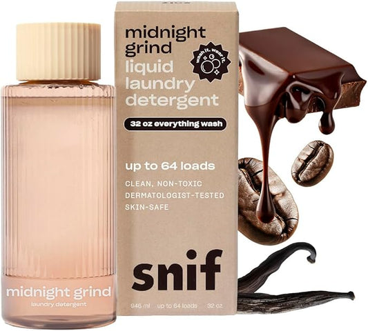 Snif Midnight Grind Laundry Detergent, Bold, Rich Espresso Scent, 64 Loads, Non-Irritating to Skin, Clean, Non-Toxic, Vegan, Cruelty Free, 32oz
