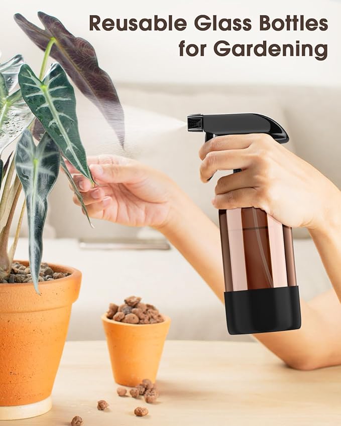 Glass Spray Bottle with Silicone Sleeve Protection, Amber Glass Spray Bottle Set for Window Cleaner Aromatherapy Facial Hydration Watering Flowers Hair Care 2 Pack/8 oz (Black & White)