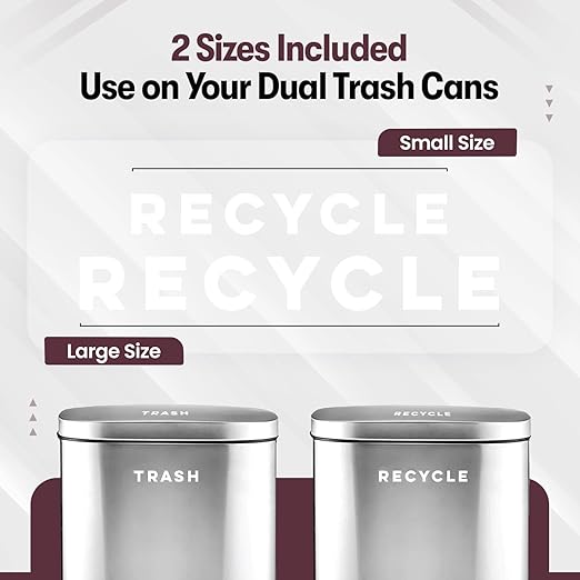Minimalist Recycle & Trash Stickers - Modern, Discreet Vinyl Labels for Trash Cans & Bins - Elegant Indoor Waste & Recycling Signs for Home, Kitchen & Office | White