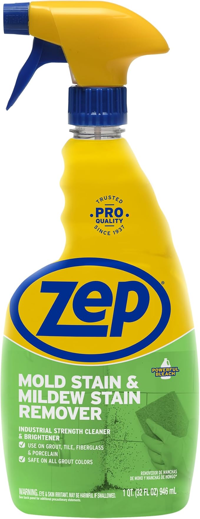 Zep Mold Stain and Mildew Stain Remover - 32 oz (Pack of 4) ZUMILDEW32 - Professional Strength No Scrub Formula