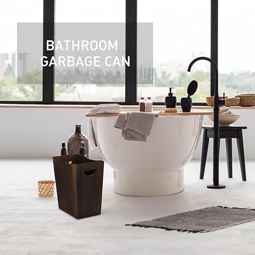 2 Pack Trash Can Wood Waste Basket Wooden Garbage Bins Decorative Farmhouse Trash Can for Bathroom Bedroom Office Desk Living Room (Distressed Brown)