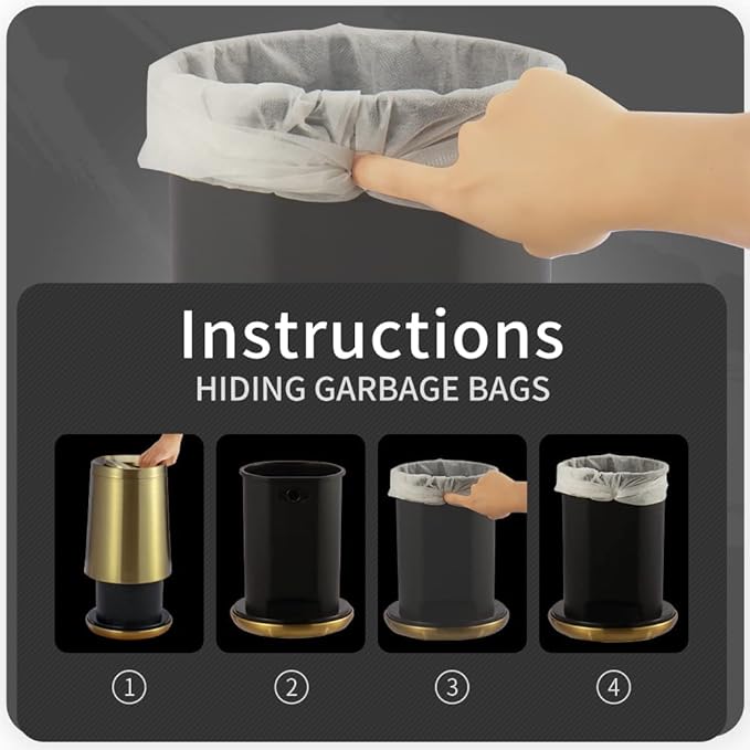 Household Swing Black Bathroom Trash Can，Brushed Stainless Steel，10 L/3 Gallen，Garbage Can with Flipping Lid， for Indoor or Commercial Use, Kitchen,Modern，Living Room,Bedroom