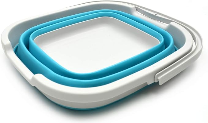 SAMMART 10L (2.6 Gallon) Collapsible Rectangular Handy Bucket (1, Grey/Bright Blue)