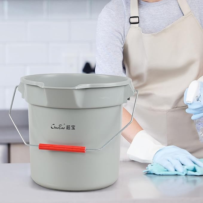 4 Pack Plastic 3.5 Gallon Round Utility Pail with Handle, Commercial Buckets, Gray