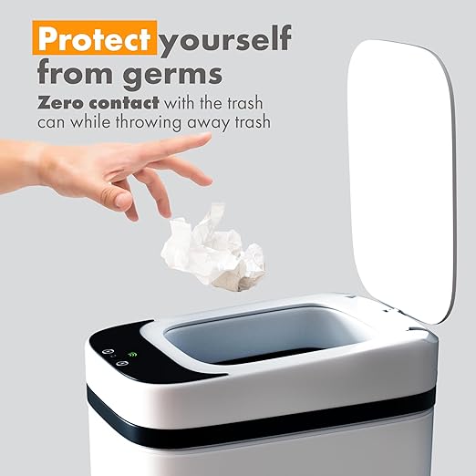 Loasil-H Automatic Smart Trash Can for Bathroom - Anti-Bag Slip Lid, Motion Sensor, 3 Gallon Capacity for Bedroom, Office, Kitchen, 12.6x9x6in (White)