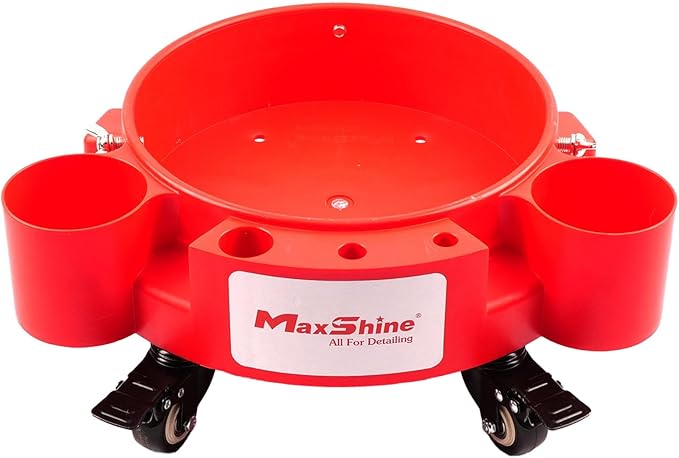 Maxshine Bucket Dolly | Fits 3–5 Gallon Detailing Buckets | Heavy-Duty Mobile Car Wash Dolly with 360° Swivel Wheels, Bottle & Brush Holders, Locking Screws, Auto Detailing Organizer