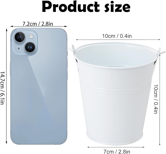 22 Pack 4 Inch White Mini Metal Bucket, Elegant Galvanized Buckets with Handles, Tin Buckets, Small Iron Bucket, Mini Metal Pail for Party Favors, Crafts, Garden & Beach