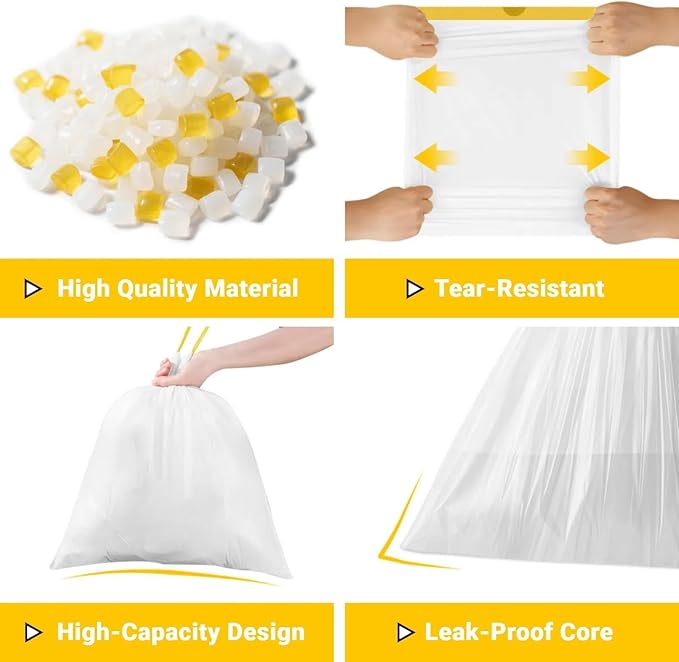 4 Gallon White Bathroom Trash Bags – Heavy Duty Small Drawstring Garbage Bags for Bathroom & Kitchen, Tear-Resistant, Leakproof, Easy Tear-Off, White Bathroom Trash Liners, 32 Count