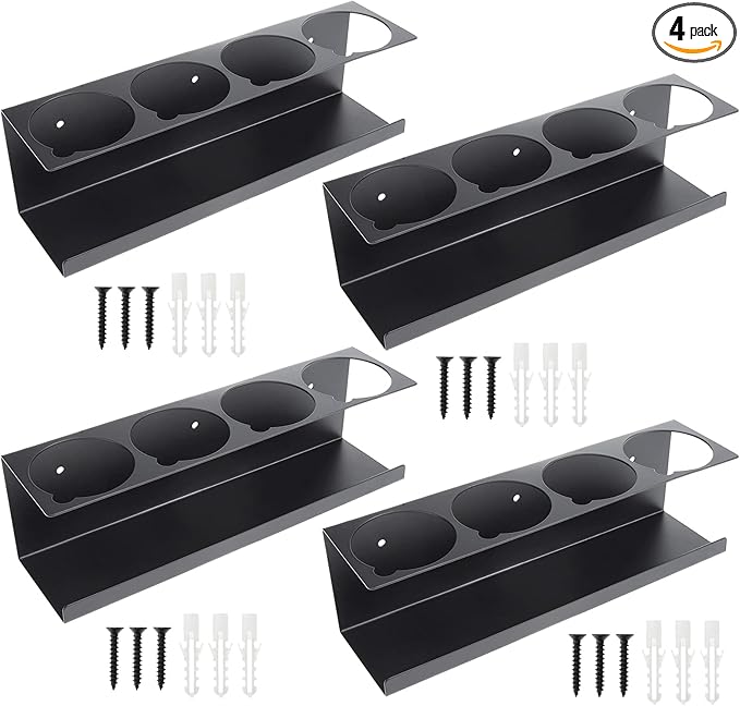 RealPlus Aerosol Spray Can Holder Rack Organizer, 4 Can Spray Bottle Holder Heavy-Duty Steel Wall Mounted for Garage and Workspace, Pack of 4