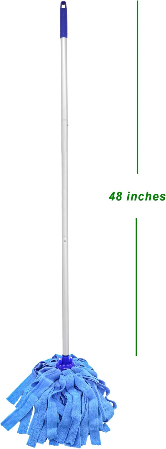 Mop, One Pole with Two Blue Microfiber Cloth Heads (1 Handle & 2 Mop Heads)