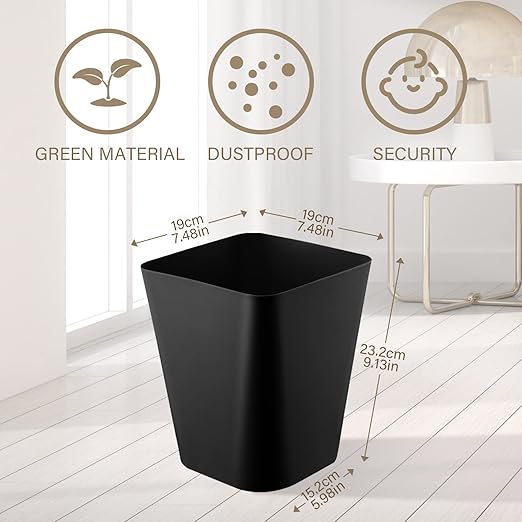 Hoolerry 9 Pieces Garbage Can 2 Gallon Small Trash Cans Bulk Bathroom Trash Bin Plastic Wastebasket Square for Bedroom Slim Bathroom Trashcan Small Container for Kitchen Office Home Rooms(Black)