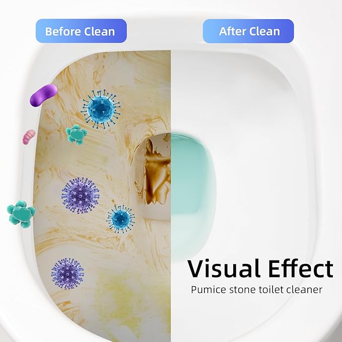 Toilet Brush & Pumice Stone Brush Combo, 2-in-1 Toilet Bowl Brush and Dual-Slot Holder Set, Curved Deep Cleaning Brush & Extended Handle, Compact Size Toilet Cleaner Brush Organizer