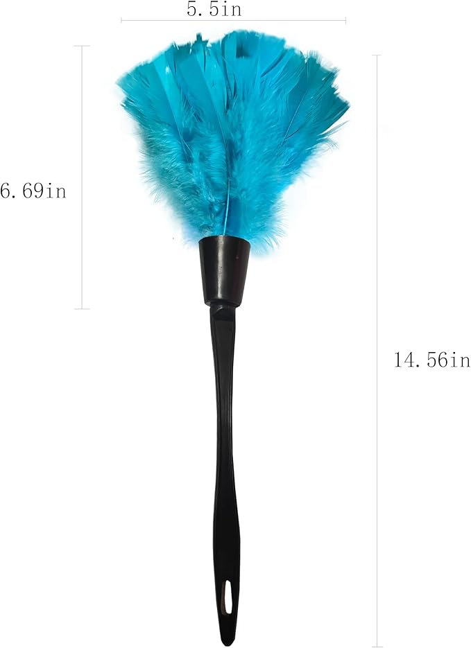 14 Inch Turkey Feather Duster – Lightweight Cleaning Brush for Home, Office, Furniture, Blinds, and Electronics（Blue）