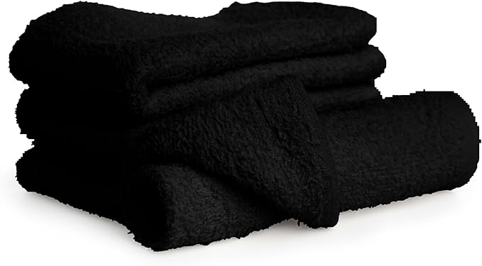 ZUPERIA 100% Cotton Terry Towels Cleaning Cloths, Pack of 50 (12" x 12") Multipurpose, Highly Absorbent, Reusable Cotton Rags, Bar Towels & Cleaning Rags for Everyday Usage (Black)