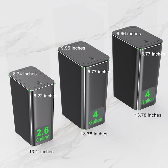 N. NETDOT 3 Pack (2 of 4 Gal & 1 of 2.6 Gal) Small Trash Can with Lid,Bathroom Garbage Can with Pop-Up Lid,Waste Basket for Bathroom,Kitchen,Bedroom,Powder Room,Craft Room,Office,College (Black)