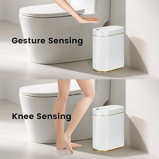 ELPHECO Bathroom Trash Can with Lid Butterfly, Motion Sensor Trash Can Bathroom Decor Automatic Garbage Can Wastebasket Bathroom Accessories, Kitchen, Living Room, Office, White Gold