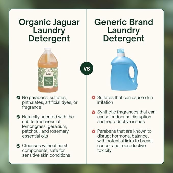 Organic Jaguar Laundry Detergent, Spring Breeze, Up to 64 Loads, 100% Natural Formula with Essential Oils, Gentle & Effective Formula Without Harsh Ingredients, Paraben & Sulfate Free, Natural Scent