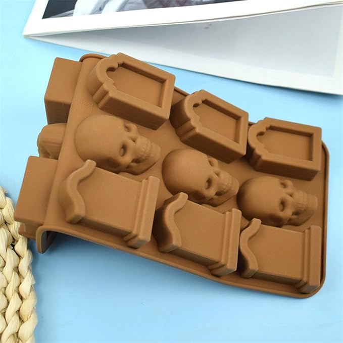 mostsom Chocolate Molds Halloween Molds Silicone for Chocolate 3D Halloween Candy Gummy Mold Skull Gravestone Shapes Mold (E_ 8.92x4.04x0.56 inch)