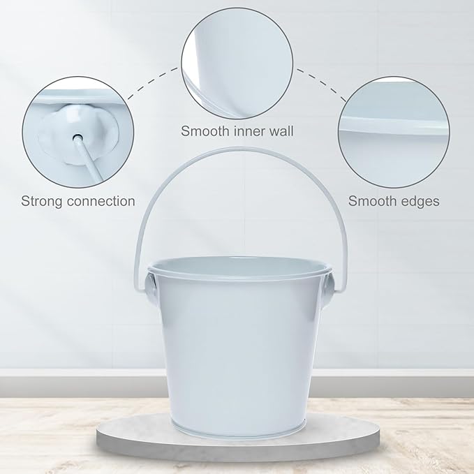 3.1" Galvanized Mini Tin Buckets – 12Pcs White Metal Buckets with Handle, Ideal for Party Favors, Bridal Shower and Craft Projects (White, 3.1")