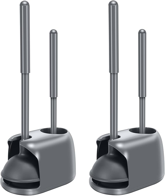 SetSail Toilet Brush and Plunger Set, 2 Packs Toilet Plungers for Bathroom Heavy Duty Toilet Bowl Brush and Holder Hidden Toilet Plunger and Brush Set for Deeply Cleaning - Gray