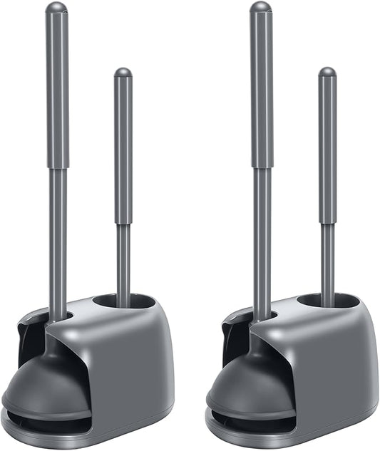 SetSail Toilet Brush and Plunger Set, 2 Packs Toilet Plungers for Bathroom Heavy Duty Toilet Bowl Brush and Holder Hidden Toilet Plunger and Brush Set for Deeply Cleaning - Gray