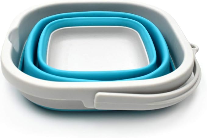 SAMMART 2.6L (0.68 Gallon) Super Mini Sqare Collapsible Plastic Bucket - Foldable Square Tub - Portable Fishing Water Pail - Space Saving Outdoor Waterpot (1, Grey/Bright Blue)