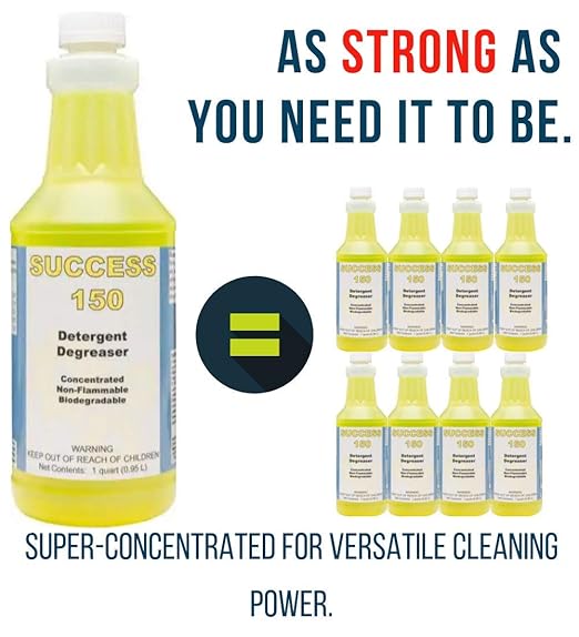 Success 150 Detergent Degreaser Concentrate | Industrial-Strength, Biodegradable Butyl Cleaner for Concrete, Pressure Washing, Automotive - Non-Flammable, Easy-to-Use - 1 Quart