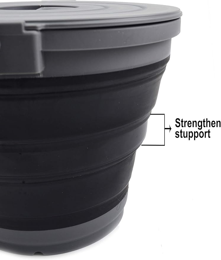 SAMMART 10L(2.64Gallon) Collapsible Fishing Bucket with Locking Lid - Foldable Round Tub - Portable Plastic Water Pail - Space Saving Outdoor Waterpot (Grey/Black)
