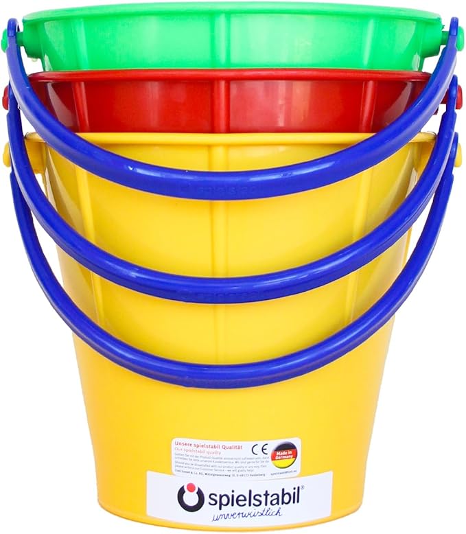 Spielstabil 3 Pack - Large Sand Pails Beach Toys (3 Buckets Included - Colors Vary) - Made in Germany