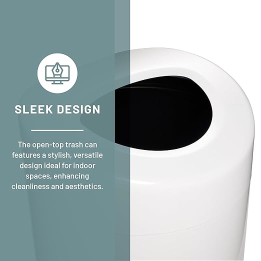 Safco Open Top Trash Can, 14 Gallon Stainless Steel Modern Garbage Can for Indoor Use, White