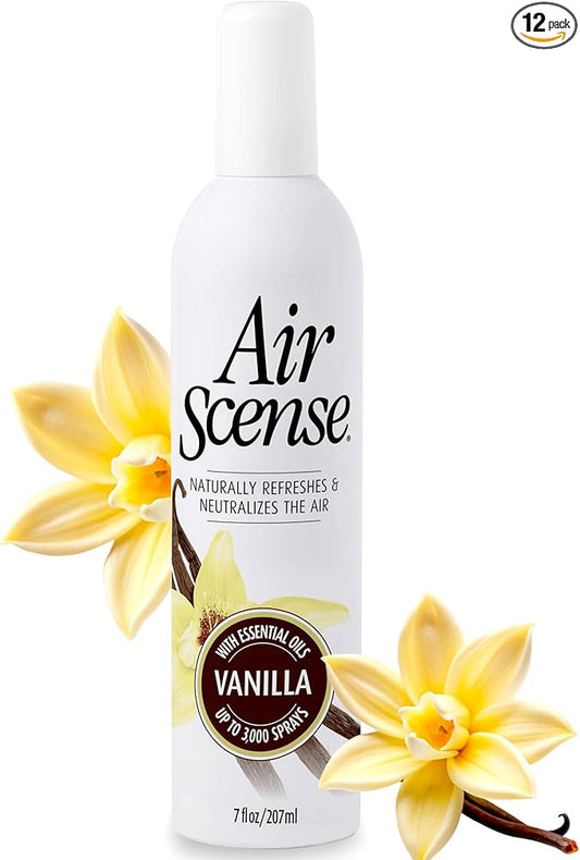 Air Scense Air Freshener Deodorizer Room Spray for Bathroom & Home, Essential Oils, Natural Vanilla - 7 fl oz (12 Pack)