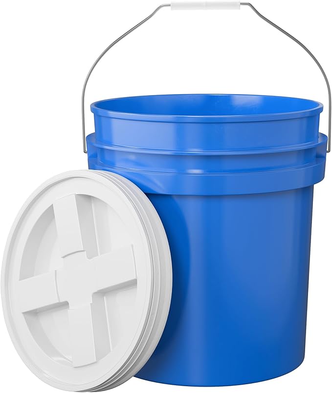 5-Gallon Blue Bucket Pail with Gamma Seal Screw on Airtight Lid, Metal Handles with Plastic Grip for Easy Carrying, Easy Stack and Store, Heavy-Duty 90MIL Extra Durable, Food Grade, BPA Free - 1 Pack