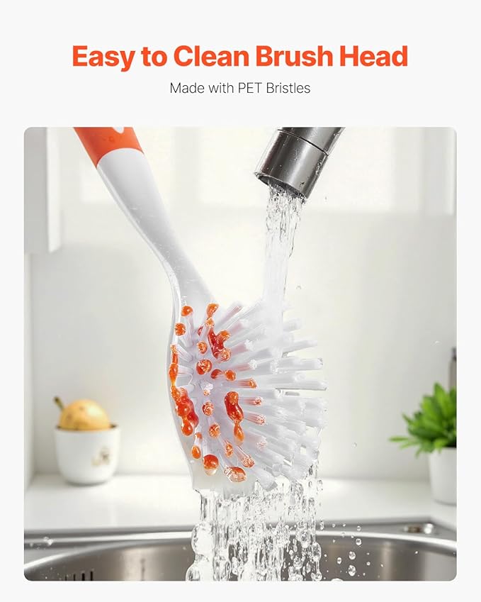 VEVOR Dish Brush, 4 Pack Kitchen Scrub Brushes with PP Handle, Dish Cleaning Brushes with Curved Bristles, Ideal for Pots, Pans, Sink and Stove, 2 Gray + 2 Orange
