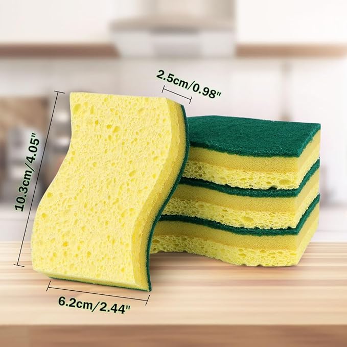 AIDEA Heavy-Duty Scrub Sponges, 24Count, Sponge for Non-Coated Cookware, Kitchen Sponges for Dishes, Scrubbing Power for Tough Messes, Cleaning Sponge for Kitchen, Bathroom, Household