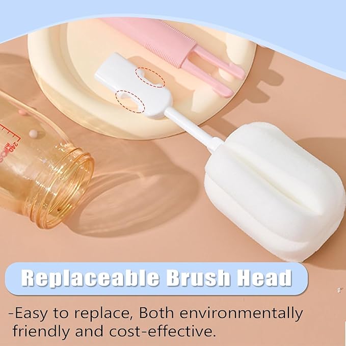 4 PCS Sponge Bottle Brushes Replacement Head Soft Sponge Brush Heads Environmental Protection Cup Cleaner Brush Refill Heads Without Handle (Brush Head 4PCS)